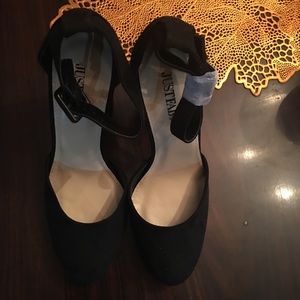 Black block one strap heels